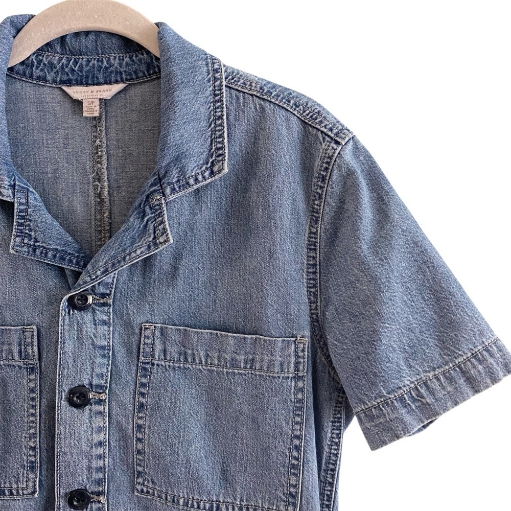 Lucky Brand Women's Denim Surplus Shortall Romper Small Utility Button Front - Picture 7 of 16